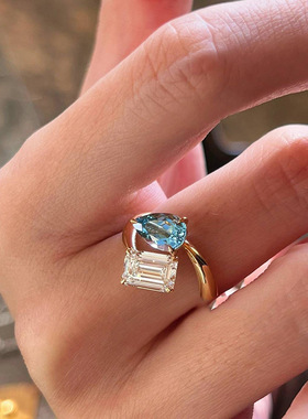 小红书爆款圣玛利亚海蓝宝戒指2025新款时尚轻奢爆闪指环一件