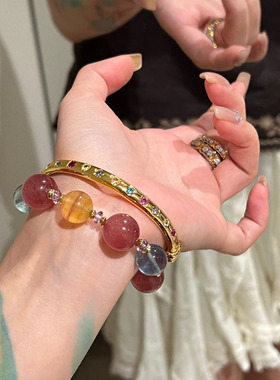 轻奢复古新中式彩色钻多巴胺锆石手环设计感高级百搭叠戴精致