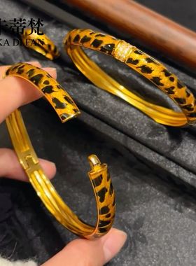 司凤同款沙金点钻豹纹手镯戒指路路通项链时尚素圈泥鳅背卡扣镯子