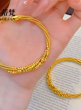 沙金爆闪蹦迪珠麻花手镯复古轻奢弹力镯小众高级感金色沙金手环