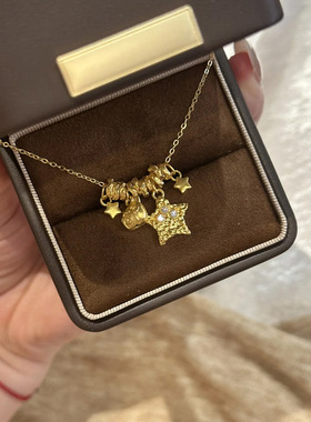 小红书爆款猫咪盘缠星星金盘缠吊坠项链新款新中式锁骨链一件