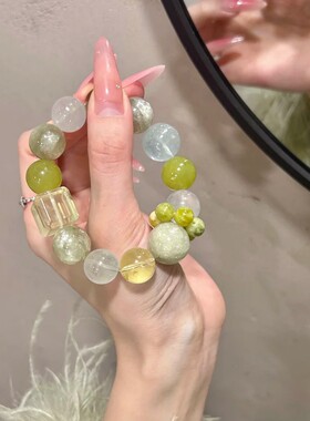 【蜜瓜冰沙】青提奶盖岫玉柠檬晶水晶手串女小清新设计小众送朋友