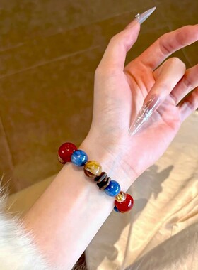 【敦煌拾珠】天然红玛瑙蓝晶石水晶手串黄塔晶手链小众时尚送朋友