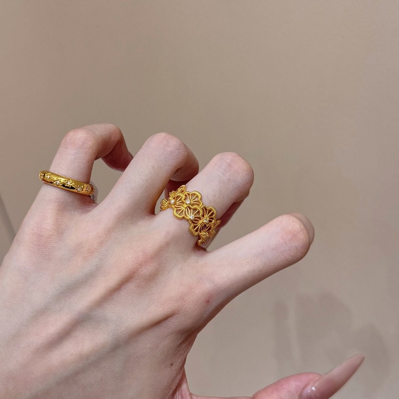 金店同款沙金饰品镂空点钻蕾丝花丝开口戒指复古宫廷风高级感指环,淘宝优惠券,粉丝福利购,淘宝优惠卷