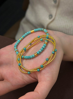 小红书爆款民族风绿串珠叠戴款手链显白高级小众配饰手链一件