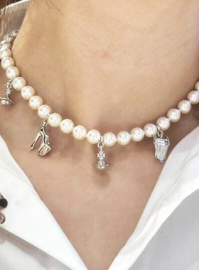 西太后土星天使高跟鞋吊坠珍珠项链 手链 新款萨提宝宝胸衣锁骨链