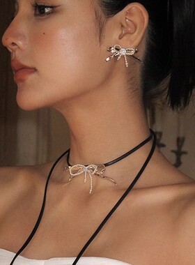 【王玉雯同款】Boonee alus蝴蝶结珍珠皮绳项链女长款choker颈链