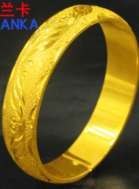 镀金手镯重宽面镀沙金手环镀金镯子女暗扣手圈首饰七夕生日礼物