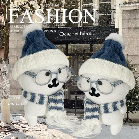 13cm自嘲熊挂件娃衣蓝色毛线帽子围巾可爱冬季娃娃围巾配饰便宜