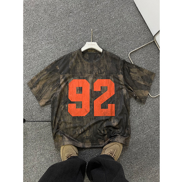 Dannyandzee summer retro street military green tie-dye loose digital printing mesh large short-sleeved T-shirt for men