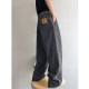Dannyandzee spring and summer charcoal gray beaded canvas raw edge webbing spliced ​​straight pants men's overalls trousers INS