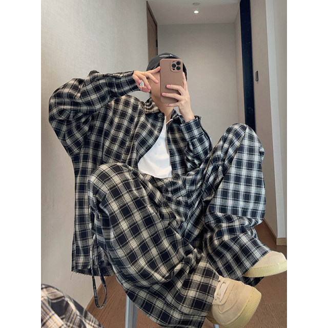 Dannyandzee spring retro all-match loose big pocket black and white woven plaid trousers men's floor mopping pants