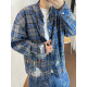 Dannyandzee spring retro gray blue plaid stand collar raw edge distressed hand-painted long-sleeved shirt for men
