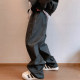 Matt black PU leather pants elastic waist men's straight pants