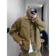 Dannyandzee spring retro handsome top-stitched raw edge windproof warm workwear PU leather jacket for men INS