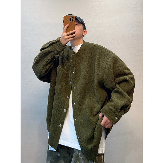 Solid color lambswool silhouette shirt jacket
