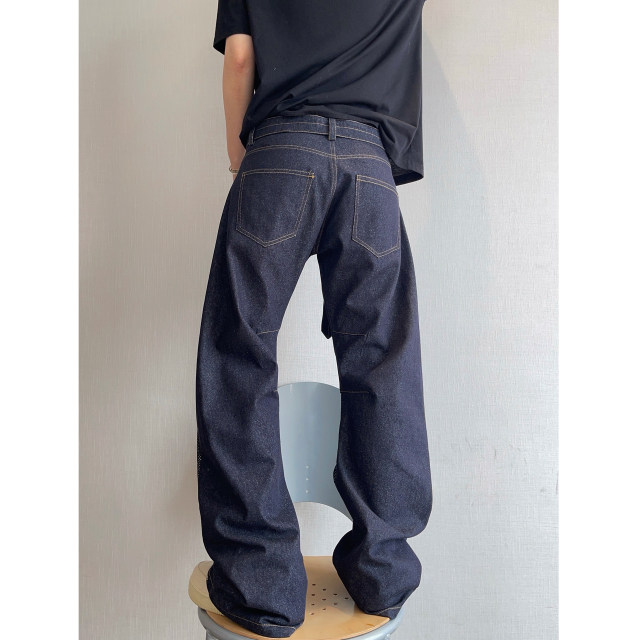 Dannyandzee spring and summer retro denim splicing mesh low-waist scimitar pants streamer jeans men's trousers INS