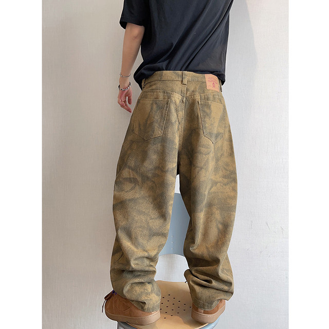 Dannyandzee spring retro 330g twill canvas army green tie-dye old workwear machete pants for men INS
