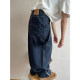Dannyandzee summer versatile navy blue linen topstitch streamers curled straight pants trousers overalls for men