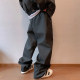 Matt black PU leather pants elastic waist men's straight pants