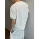 Dannyandzee summer lazy retro striped solid color raw edge loose short-sleeved shorts sports suit for men INS