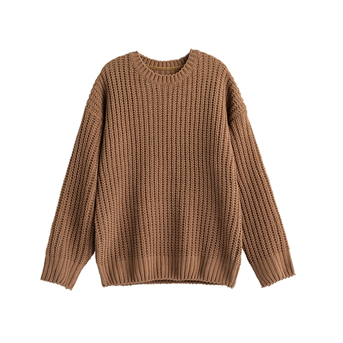 Демисезонный ретро кофейный трикотажный брендовый свитер, свободный крой