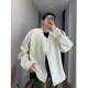 Dannyandzee spring black and white solid color plaid bead buckle loose woolen woven jacket for men
