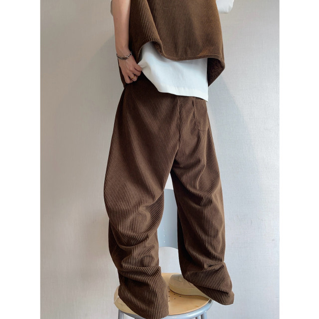 Dannyandzee spring retro chestnut brown thick strips drape corduroy ribbon machete pants casual pants