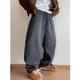 Elastic waist ribbon solid color woolen scimitar pants