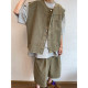 Dannyandzee summer retro versatile heavy-washed military green raw edge collarless workwear vest for men INS