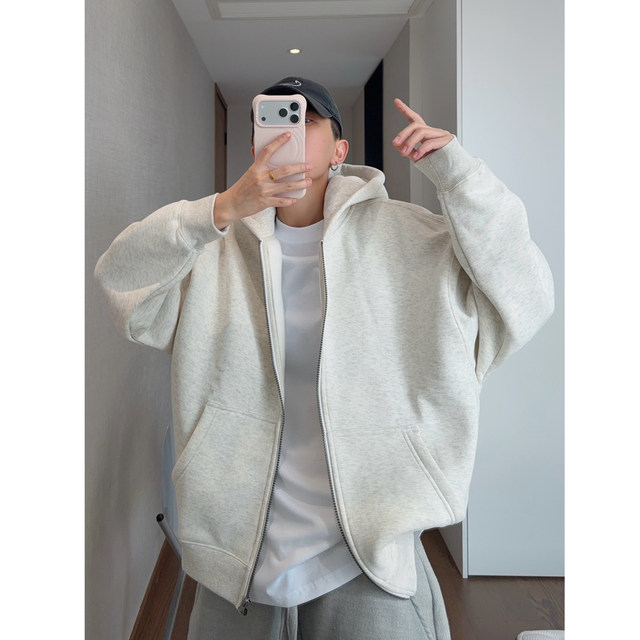 Dannyandzee winter retro versatile 350g heavy velvet thickened warm hooded zipper sweatshirt for men and women