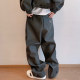 Matt black PU leather pants elastic waist men's straight pants