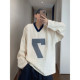 Dannyandzee spring retro all-match loose V-neck letter printed pleated seersucker shirt jersey for men
