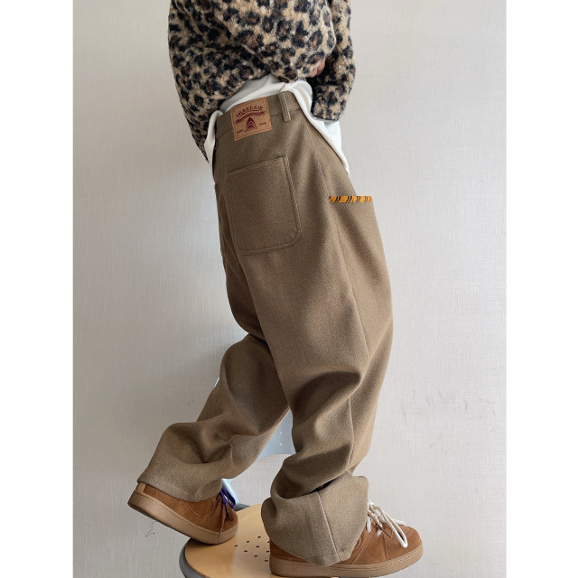 Dannyandzee spring retro tiger pattern webbing loose thickened brown warm woolen material scimitar pants men's trousers