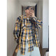 Dannyandzee spring and summer colorful yellow and blue plaid retro stitching OVERSIZE detachable long-sleeved shirt for men