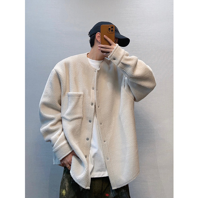 Solid color lambswool silhouette shirt jacket