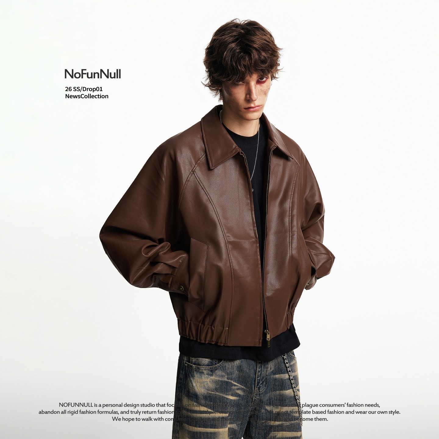 NOFUNNULL 美式复古PU皮衣春季男女机车风极简风短宽结构廓形夹克,淘宝优惠券,粉丝福利购,淘宝优惠卷