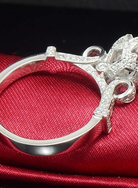 925纯银新款仿真钻戒女1克拉皇冠戒指女复古夸张时尚创意饰品指环