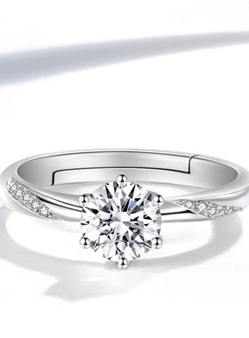 纯银情侣六爪对戒女款克拉仿真莫桑钻石八心八箭戒指求婚皇冠食指