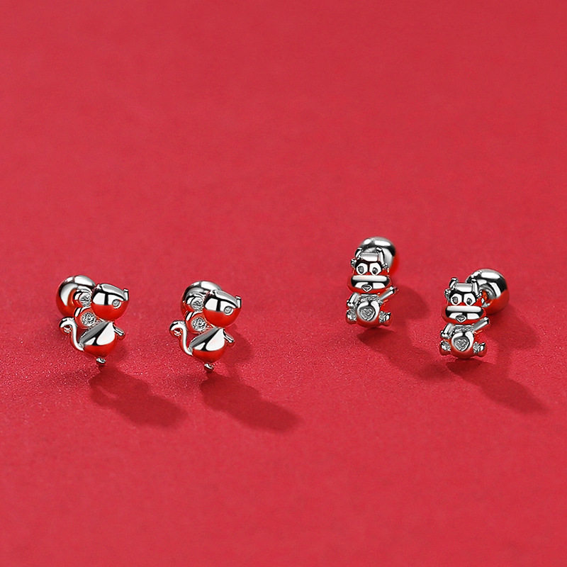 S999纯银生肖耳钉螺丝帽设计国潮12生肖雕刻耳饰新年好运接福,淘宝优惠券,粉丝福利购,淘宝优惠卷