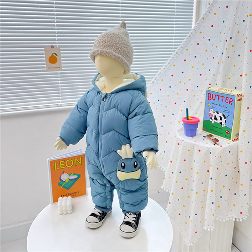宝宝连体衣羽绒棉服冬款爬爬服哈衣男女童套装新生幼婴儿外出抱衣 - 图0