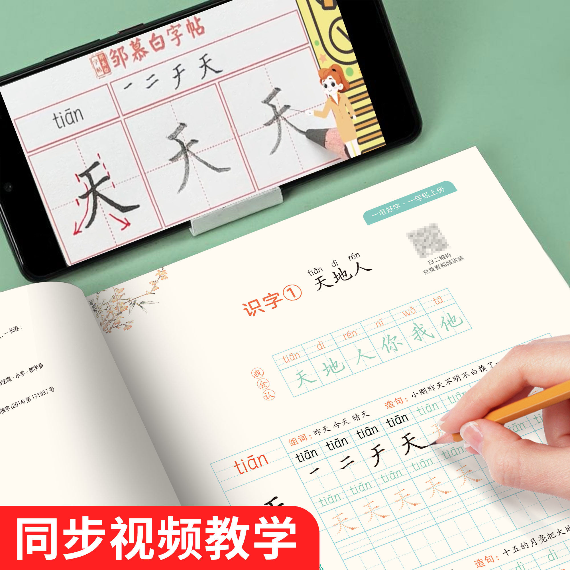 2024新版!人教版一二三年级语文同步练字帖视频教学小学生专用语文上册下册字帖全彩版每日一练生字描红本楷书硬笔书法练习邹慕白