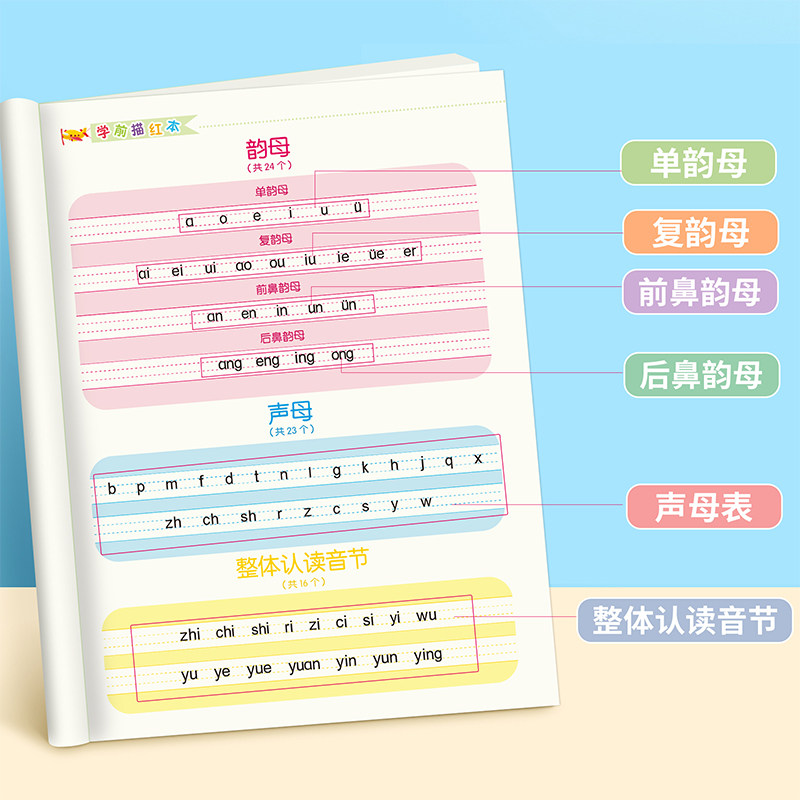幼儿园字母拼音练字帖学前班偏旁部首汉字笔画描红幼小衔接0-10/20/50/100数字描红小班中班大班字帖减压设计视频跟练一日一练