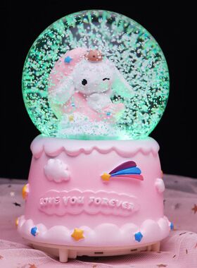 可爱发光水晶球音乐盒八音盒精品店卡通兔年梦兔旋转星云彩虹