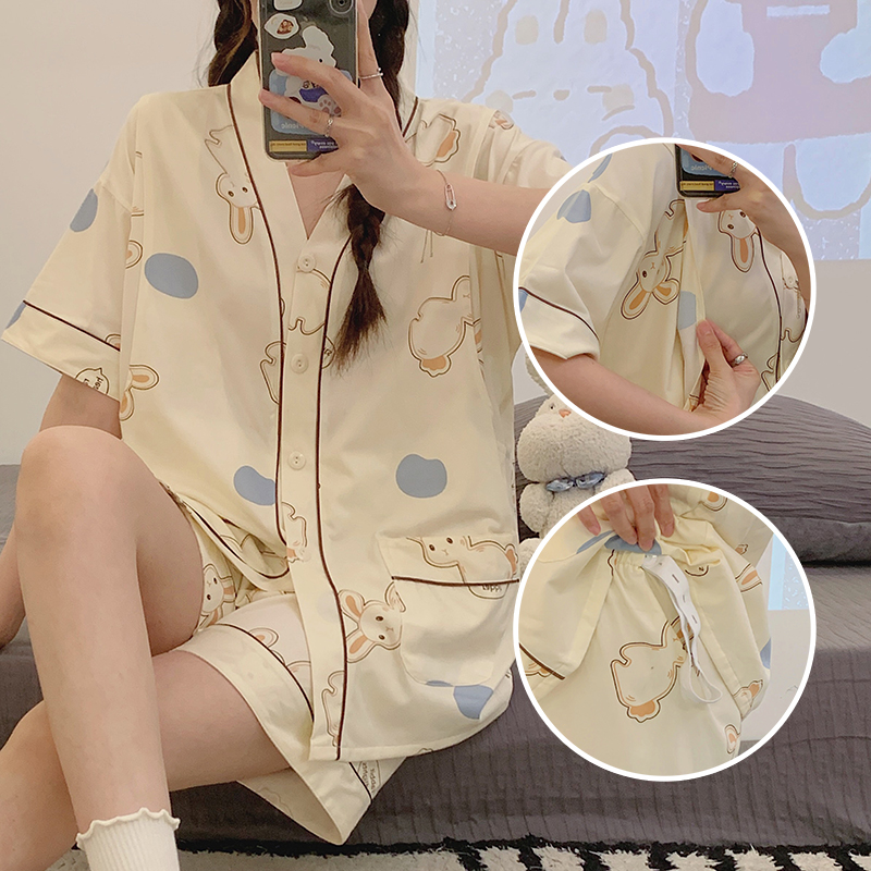 新款孕妇睡衣夏季短袖大码月子服夏天产后哺乳期母乳喂奶套装外出-图2