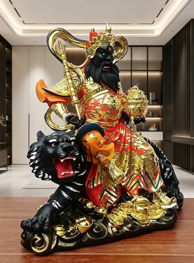 赵公明武财神树脂彩色佛像