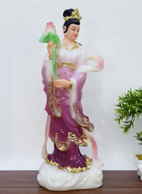 合成汉白玉何仙姑神像仿玉荷花仙子莲花仙子神像八仙神像