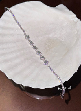 hucares「清冷千金」原创天然危料蓝水翡翠蛋面手链锆石镶嵌清冷