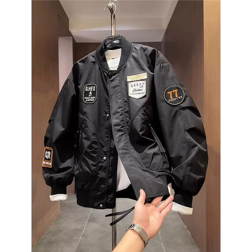 2025秋季美式高级感工装夹克男士潮流百搭情侣刺绣贴标棒球服外套 - 图0