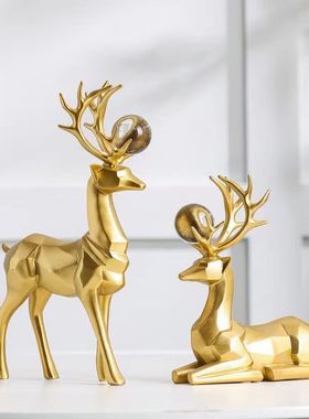 招财轻奢金色麋鹿小蛮腰客厅玄关电视酒柜装饰品摆件家居现代高档